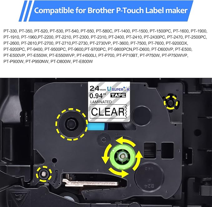 5PK Compatible for Brother P-Touch Label Maker Tape TZe-151 TZ-151 TZe151 TZ151 Black on Clear 24mm 0.94 inch 1'' x 26.2ft Laminated TZe TZ Label Tape for PT-2400 PT-2410 PT-2430PC PT-2470