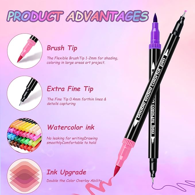 120 Colors Dual Markers Brush Pens, Art Markers Colored Pens for Adult Coloring Books, Brush and Fine Point Dual Tip Artist Colored Marker Set