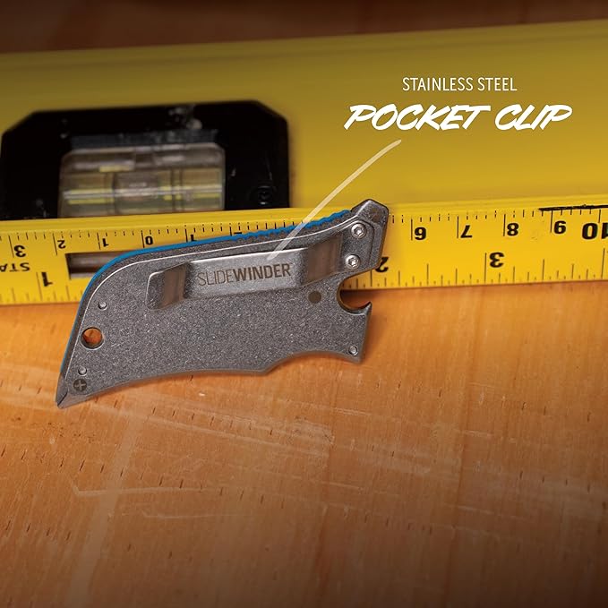 Outdoor Edge SlideWinder - Utility Knife Multitool with Standard Replaceable Razor Blade, Screwdrivers, Prybar, Bottle Opener and Pocket Clip with Locking Auto-Retracting Blade