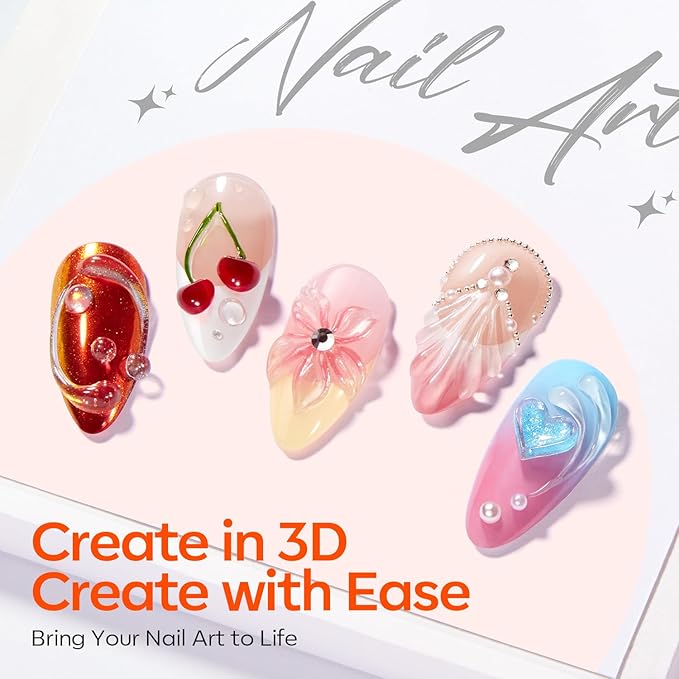modelones 2Pcs Clear 3D Gel Nail Art, Sculpting Molding Builder Gel Nail Glue for Charms Gems Chrome Powder Rhinestone No Wipe Squeeze Tube DIY & Salon Use