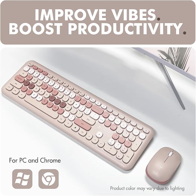 X9 Colorful Keyboard and Mouse Wireless - 2.4G Aesthetic Wireless Keyboard and Mouse Combo with Bubble Keys - Cute Typewriter Keyboard and Mouse for Computer PC Laptop Windows & Chrome (Brown)