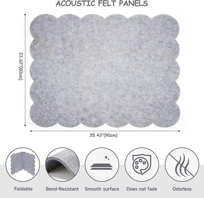 Felt Bulletin Board 36" x 24" Cork Board Alternative,Decorative Felt Pin Board Foldable Cork Boards for Walls Self-Adhesive Cork Board for Home Office Classroom Pin Board (Light Gray)