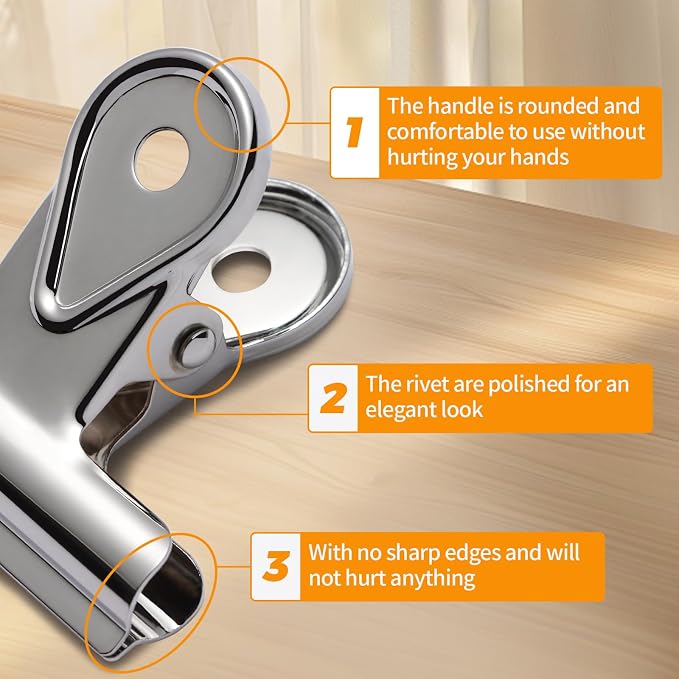 SIAMESE Bulldog Clips, 4 Pcs Binder Clips for Office & Kitchen, Multi-Purpose Binder and Food Bag Clamps for Sealing, Storage, Hanging (Silver)