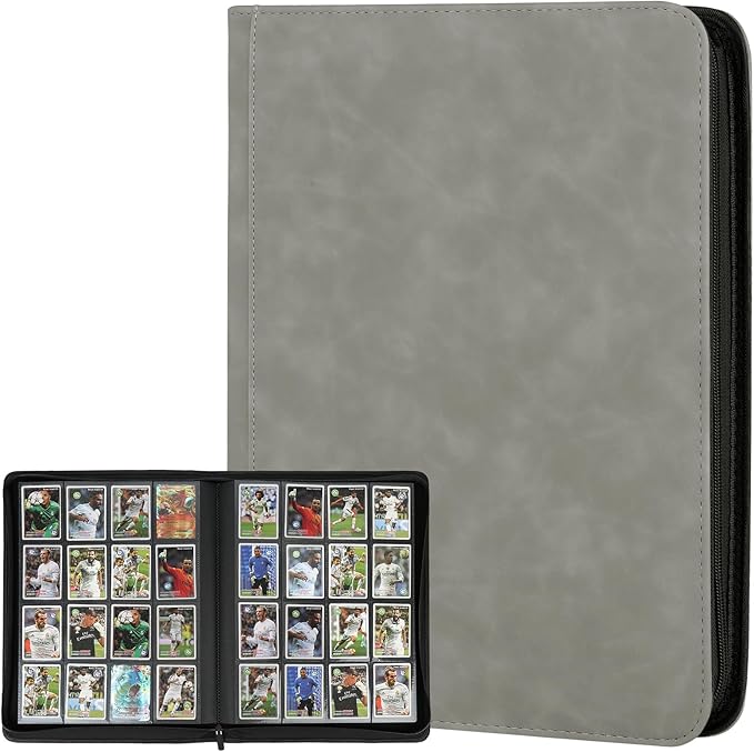 16 Pocket Ringless Side Loading Trading Card Binder, 1024 Cards PU Fixed Page Zipper Card Album for TCG Sports Game Cards, Not Fit Top Loaders (Marble Grey)