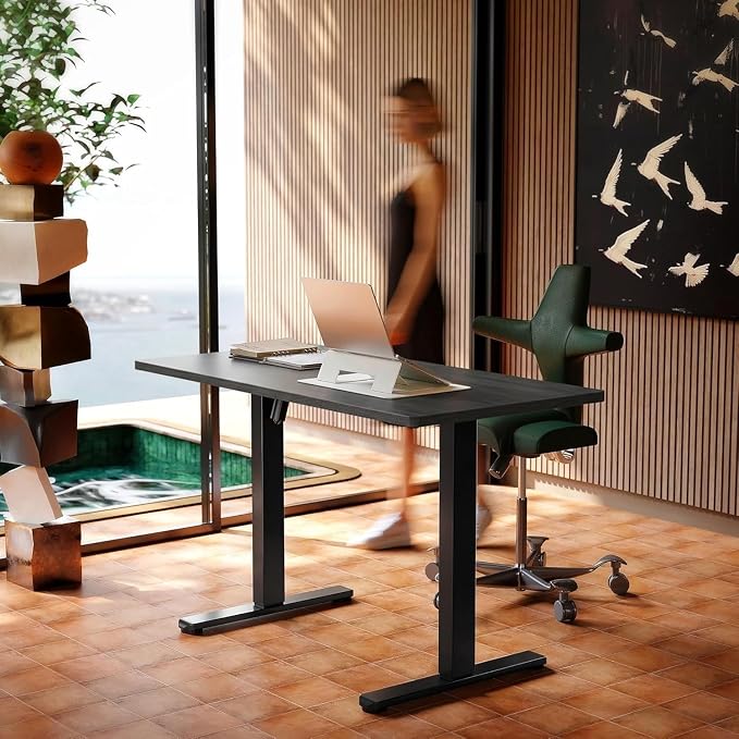 HUANUO 55x28 Inch Electric Standing Desk, Height Adjustable, Grey | 176 Lbs Capacity, Smooth Home Office Desk, 4 Memory Presets & Headphone Hooks, 28.3–46.5 Inch Height Range, Easy to assemble