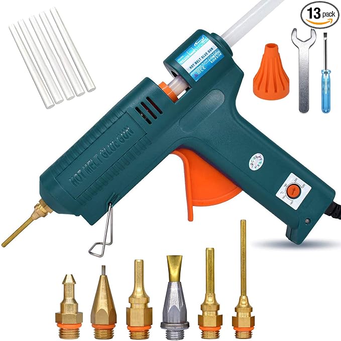 BOSWELL 150W Full Size Hot Glue Gun with 6 Copper Nozzles, Luxury Set | 150 Watts Temperature Adjustable Professional Craft Repair Melting Thermo DIY Tool Includes 5Pcs Highly Viscous Glue Sticks
