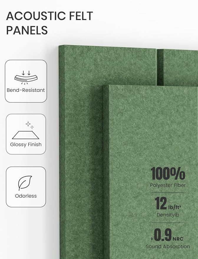 Fluxynara 48" x 36" Large Felt Bulletin Board, Moss Green | 12 Pack Cork Board Alternative with 60 Safe Adhesive Tabs, Felt Pin Boards for Wall Decor, Home, Office, Classroom, Dorm