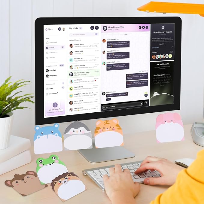 48 Pads 960 Sheets Cute Sticky Notes, Kawaii Fun Animal Sticky Notes Mini Cartoon Notes Pads Bulk Memo Self Adhesive for Home Office School Party Supplies