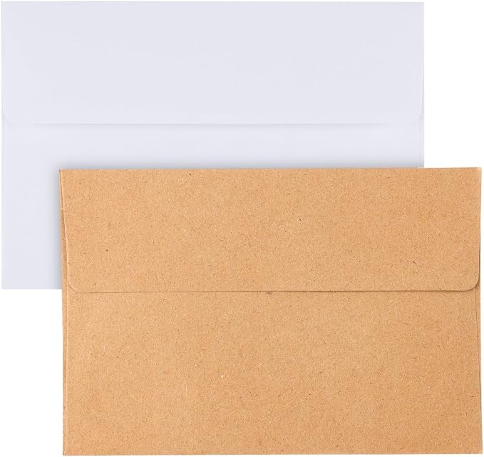 Granhoolm 50 pack 4x6 Envelopes,A6 Invitation Envelopes 6.5 x 4.75 For 4x6 Cards- Peel & Press,Ideal for Invitations,Weddings,Parties(Half White and Brown)