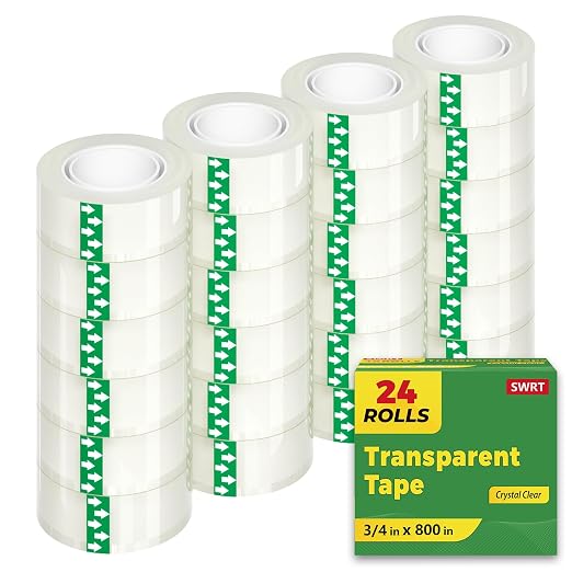 SWRT Tape, 24 Rolls Clear Tape Refills for Dispenser, Transparent Tape, 3/4 in x 800 in Tape Rolls, Strong Adhesive Tape for Gift Wrapping, Home, School & Office Tape