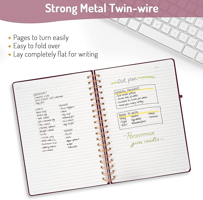 Forvencer Lined Spiral Journal Notebook with 300 Numbered Pages, B5 College Ruled Thick Journals for Writing with 100GSM Paper, Hardcover Notebooks with Contents for Work, School, Women, Men, Burgundy