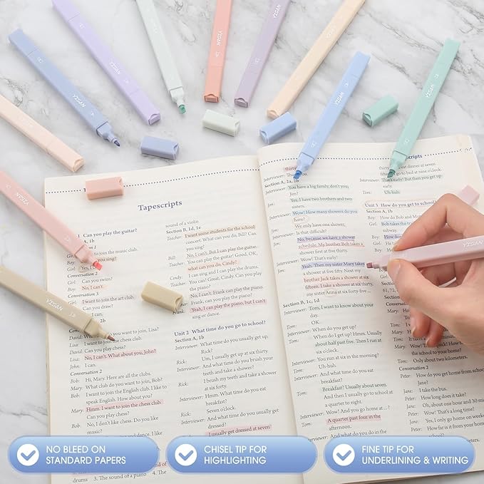 YISAN Pastel Highlighter Pens,Double Tip 12 Colors Bible Highlighter Markers no bleed,70924