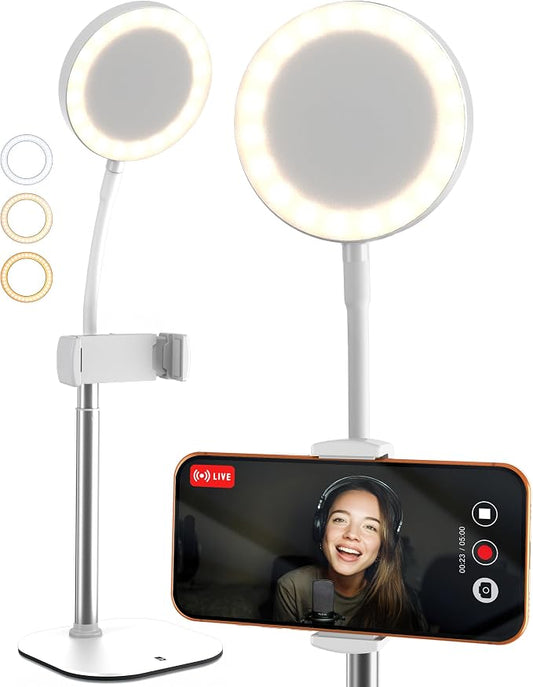 COOPER ChatStand Halo Sturdy Phone Stand for Recording with Light for Desk | 9-13" Adjustable, Weighted Base, iPhone Stand & Phone Holder, Ring Light Tripod for Video Recording, Filming, Fits all Phones
