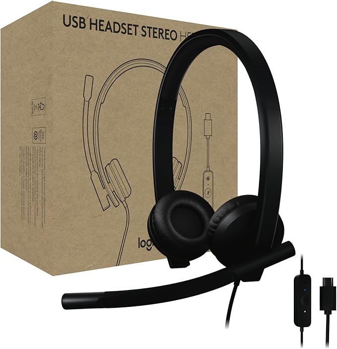 Logitech H570e USB Headset with Microphone for PC and Mac, USB-C Wired Headset with Stereo Sound, Noise-Canceling Mics and Inline Controls, Certified for Microsoft Teams, Black