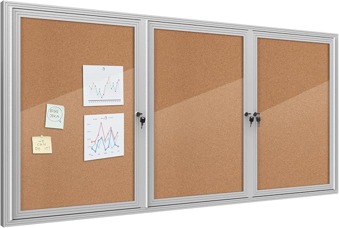 Mifuro 70"x34" Enclosed Bulletin Board, Outdoor Lockable Weather-Resistant Aluminum Cork Noticeboard for School & Office, Silver Frame w/Cork