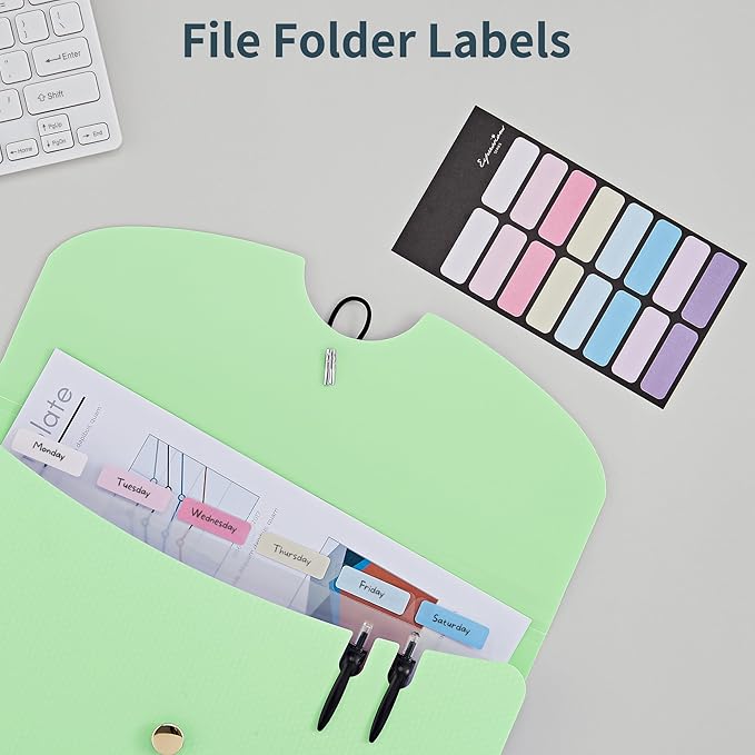 JARLINK 7 Pockets Expanding File Folder, A4 Accordion File Folders with 12 Labels, Cute Paper Organizer, Portable Document Organizer for College School Office Supplies, Macaron Pupple & Macaron Green