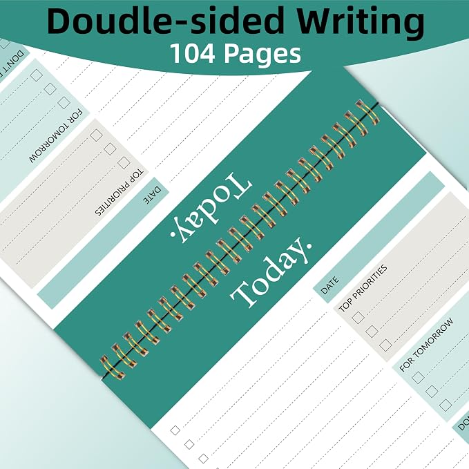 To Do List Notepad 4pcs/Set, Daily Planner, 6.5" x 9.8" | Undated 52 Sheets, Double Spiral, Waterproof Cover, Checklist Notepad, Office School Oraganized