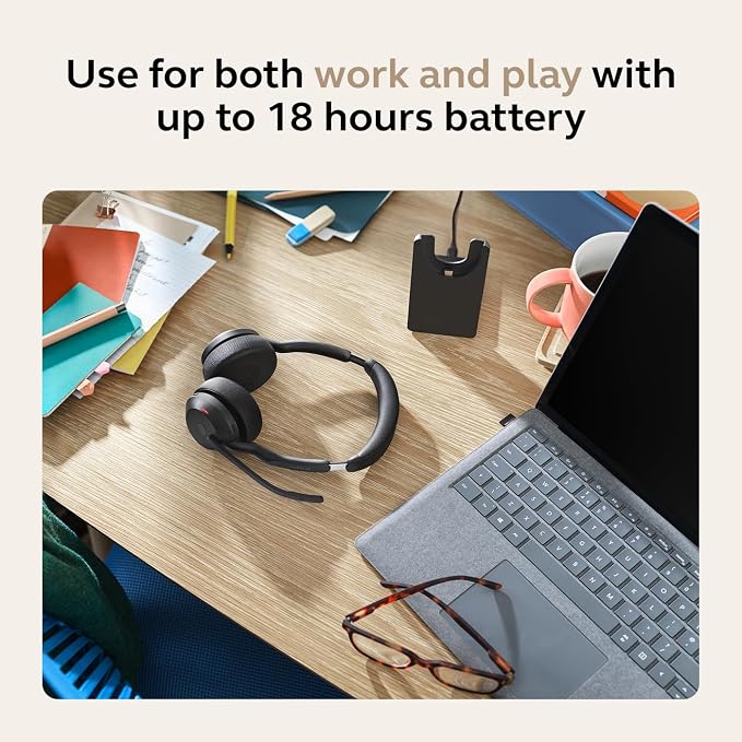 Jabra Evolve2 55 Stereo Wireless Headset - Features AirComfort Technology, Noise-Cancelling Mics & Active Noise Cancellation - Works with UC Platforms Such as Zoom & Google Meet - Black