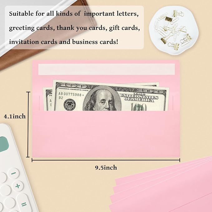 200 Pack #10 Business Envelopes, Pink Standard Envelopes Self Seal, Letter Size Business Mailing Envelopes for Checks Letters Invoices Statements Birthday Graduation Wedding, 4 1/8 x 9 1/2 Inch