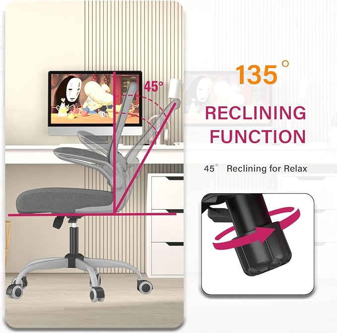 Ergonomic Office Chair w/Adjustable Lumbar, Flip Armrest, 135° Recline | Supports 300 lbs · Seat 19.48"–23.4" · Breathable mesh · 20–30 min assembly · 5-year warranty