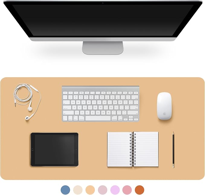 Leather Desk Pad Protector,Non-Slip Desk Pad(Apricot, 31.5" x 15.7") | on-Slip PU Leather Large Mouse Pad,Easy Clean Desk Protecor Mat,Writing Pad for Office Work/Home/Decor