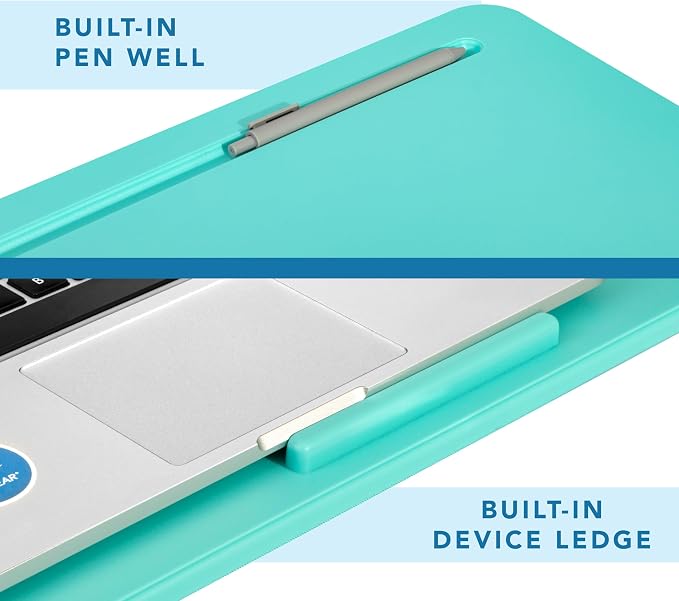 LAPGEAR The Original Lap Desk – Aqua Sky, Fits 17" Laptops | Microbead Cushion, Device Ledge, Built-In Pencil Tray, Carry Handle