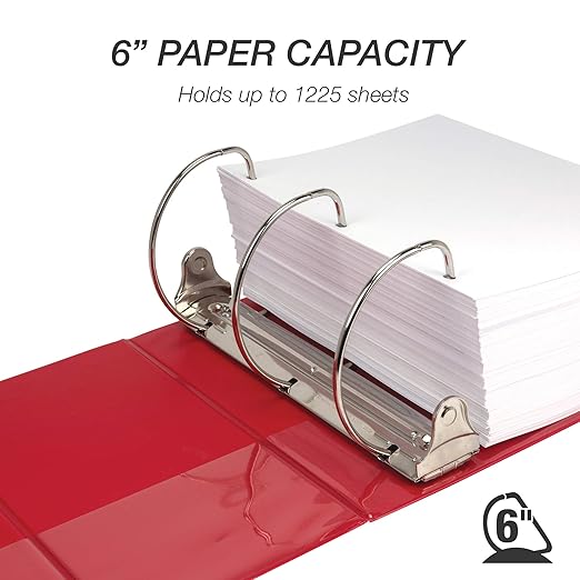 Samsill Durable 6 inch 3 Ring Binder, Locking D Ring 100% Recycled Chipboard, Red, 2 Pack