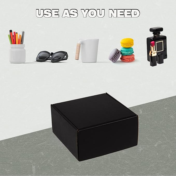 8x8x4 Inches Shipping Boxes Pack of 25, Packaging Corrugated Cardboard Mailer Boxes for Small Bussiness, Black