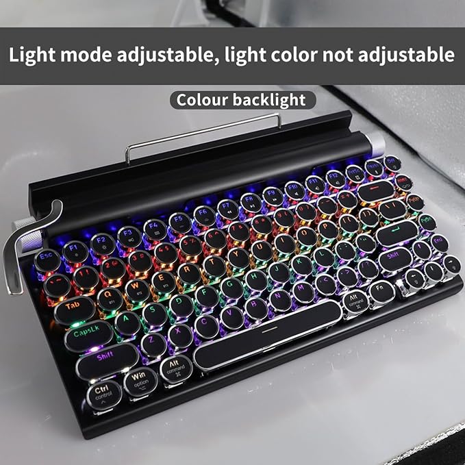 Adventurers Typewriter Style Retro Mechanical Keyboard LED Backlight 83 Keys Bluetooth 5.0 Blue Axis, Suitable Desktop Computers/Laptops Mac/Mobile Punk Keys, Black, 12.8 x 6.6 x 1.6 inches