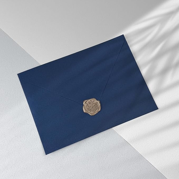 50 PCS Dark Blue Colorful A7 Envelopes with Stickers, 5x7 Envelopes for Greeting Cards, Great for Invitations, Wedding Invitation, Birthday, Baby Shower, Graduation