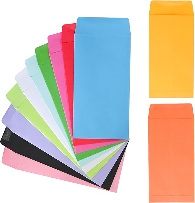 ESSENTIAL #7 120 Pieces Cash Envelopes 3.5" x 6.5" with Gummed Flap, Small Parts Envelope for Home and Office Use (Assorted -120)