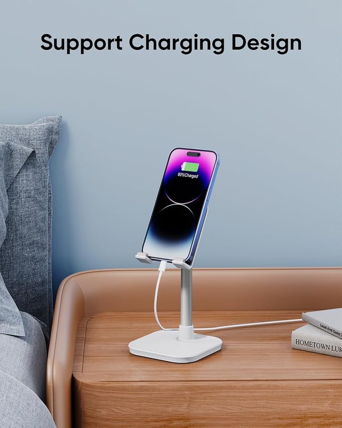 Cell Phone Stand, Phone Holder for Desk, Office Desktop iPhone Stand | Eye Level View, Reduce Neck & Back Strain, Height & Angle Adjustable, Hands-Free Video Chat, Accessories for 4-10" Smartphone