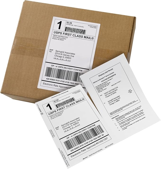 Avery Printable Shipping Labels with Paper Receipts, 5-1/16" x 7-5/8", White, 100 Blank Mailing Labels (27900)