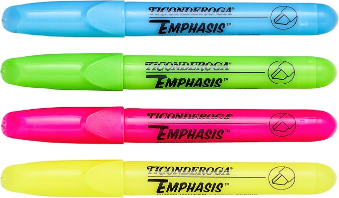 Ticonderoga Emphasis Chisel Tip Highlighters 4/Pkg-Assorted Colors