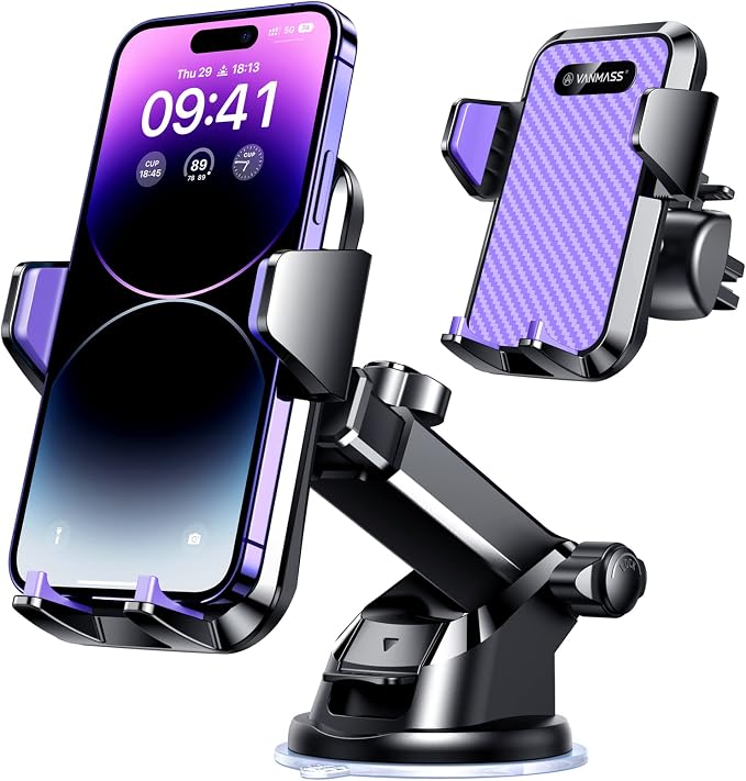 VANMASS【85+LBS Strongest Suction & Military-Grade Ultimate Car Phone Mount | 【Patent & Safety Certs】 Cell Phone Holder for Dash Windshield Vent for iPhone 17 Pro Max Automobile Interior Sets,Purple