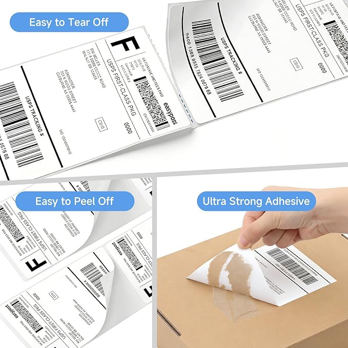 Thermal Shipping Labels 4x6, 500 Sheets Fanfold Direct Thermal Labels, Perforated & Strong Adhesive Mailing Labels Compatible with Rollo, MUNBYN, Nelko, Zebra Printer (Commercial Grade)
