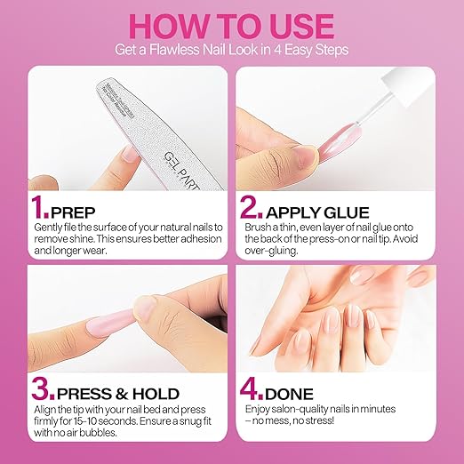 GELPARTY Super Strong Brush On Nail Glue for Press On Nails & Tips - Quick Dry Clear Acrylic Nail Adhesive (8ml) - Long Lasting Salon Bond for Fake Nails & Broken Nail Repair - Mess-Free Application