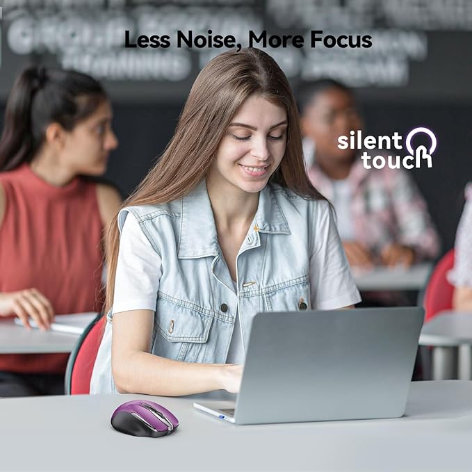 TECKNET Wireless Mouse for Laptop, Silent Mouse Quiet Click, Computer Mice Wireless, 6 Adjustable 4000 DPI Computer Mice - Purple