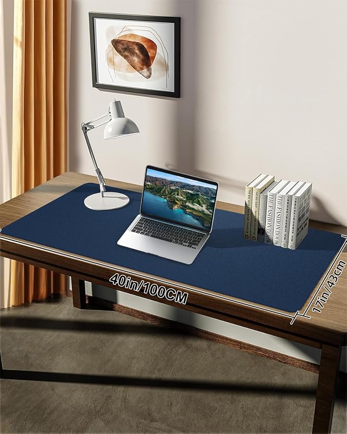 Non-Slip Desk mat,PULeather Desk Pad Protector, Office Desk Mat, Large Mouse Pad,Desk Blotter, Laptop Desk Pad, Waterproof Desk Writing Pad for Office and Home (Midmight Blue, 40" x 17")