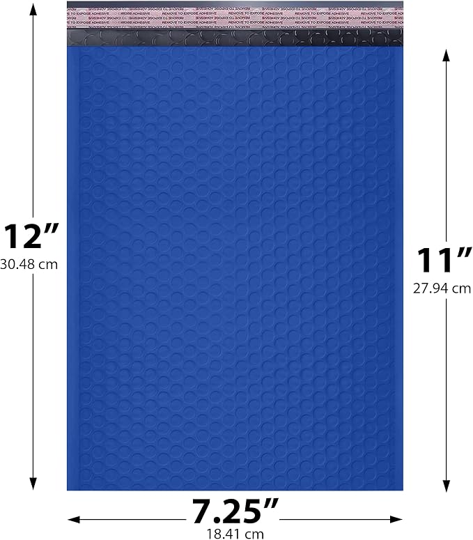 Royal Blue Bubble Mailers 7.25x12 Poly Padded Envelopes #1 200 Pack | Fits Comics, Photos & Cards, Self-Seal Closure, Cushioned Protection, Water-Resistant Poly, Bulk Pack