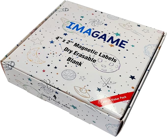 Blank Magnetic Dry Erase Magnets Labels, 4" x 2", 48 Pack | Erasable Magnets for Whiteboard, Multipurpose White Magnetic Labels to Write On, For Classroom, Home, Education, Office