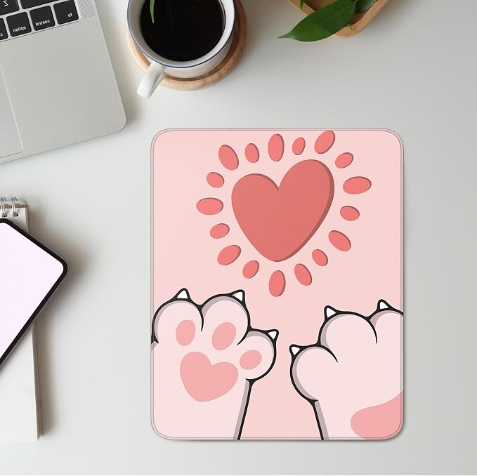Cute Cat Paws Square Mouse Pad,Pink Cat Paws Mouse Pads for Wireless Mouse Desk Accessories,10"X8" Travel Mousepad with Non-Slip Rubber Base, Stitched Edge Mouse Pads for Desk,Computers,Laptop,Office