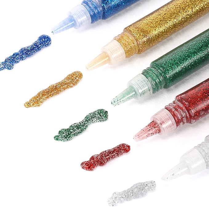 Cholemy 60 Pcs Glitter Glue Pens Bulk Craft Glue Stick Set,Multicolor 1 | Washable Glitter Markers for Scrapbooking Cards, Painting Pens for DIY Arts, Glue Gel for Chriatmas Decor Supply