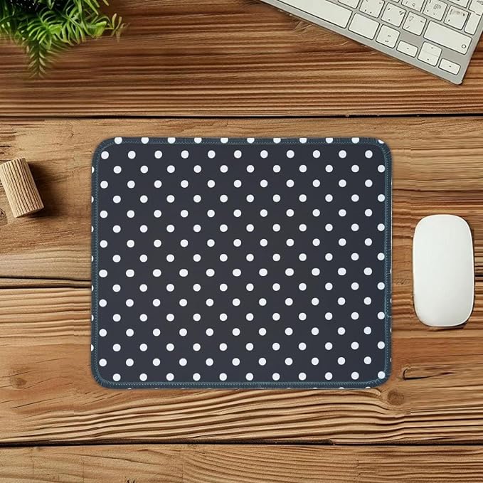 Mouse Pad for Desk with Stitched Edge, Premium Cute Washable Mouse Pads. Computer Mousepad with Non-Slip Rubber Base, Mousepads for Laptop, 9.25x7.75x0.12 inch (Classic Polka Dots)