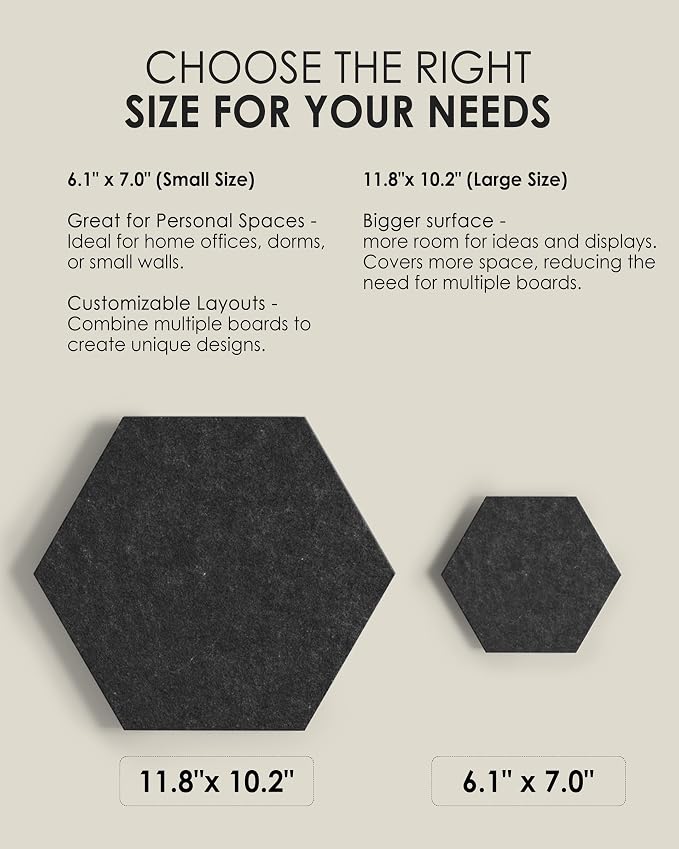 MaxGear Hexagon Bulletin Board, 8Pcs Wall Panels Office Decor Gradual Grey | Large Cork Boards For Walls Alternative, Hexagon Felt Wall Tiles Vision Board Pictrure Room Wall Decor With Push Pins