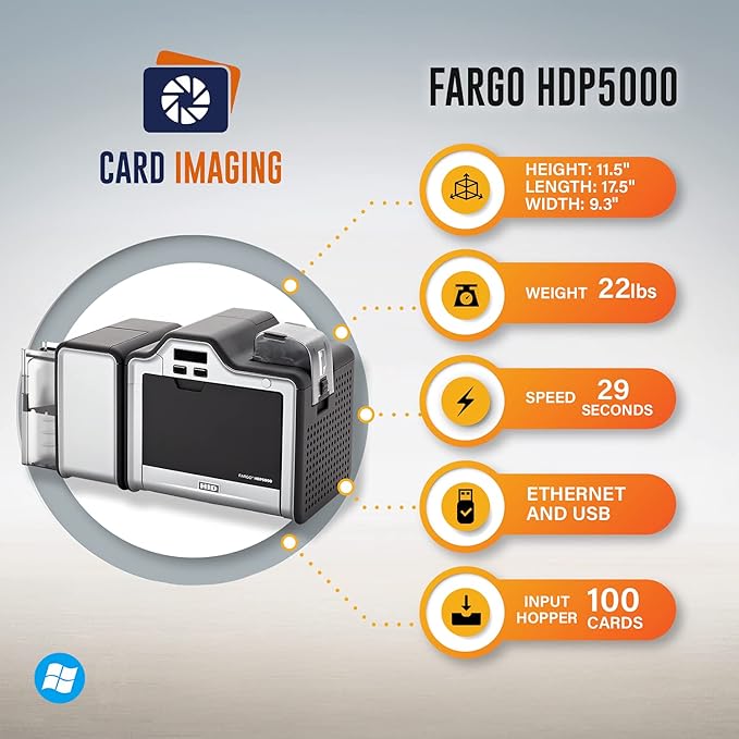 Card Imaging Fargo HDP5000 Dual Side High Definition ID Card Printer & Supplies Bundle Software 89640