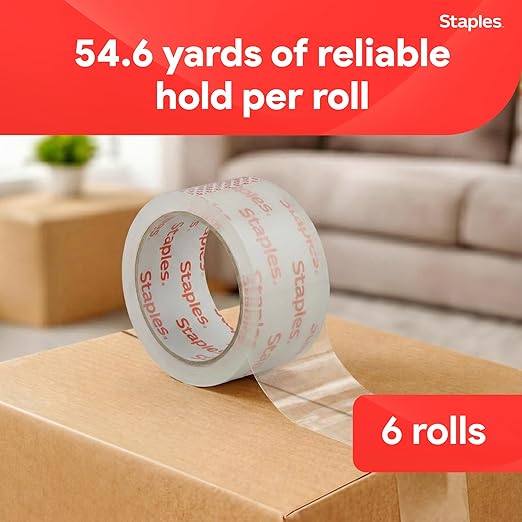 STAPLES Ultra Heavy‑Duty Packing Tape, 1.88” x 54.6 Yards, Clear — 6/Roll Pack