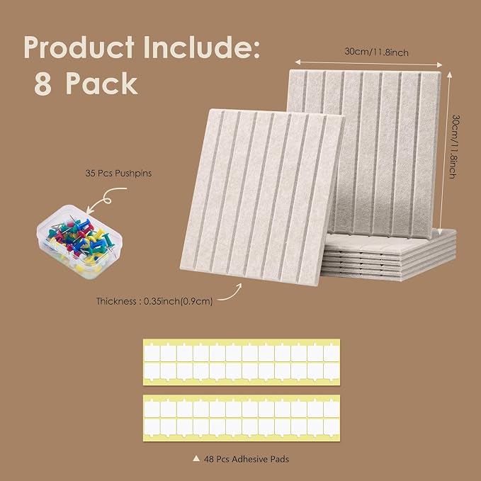 Bulletin Board 47" X 24" Cork Boards for Wall Alternative 8 Pack Oatmeal Fine-Stripe Felt Bulletin Board 48 Safe Adhesive 35 Push Pins for Office School Home Room Decor