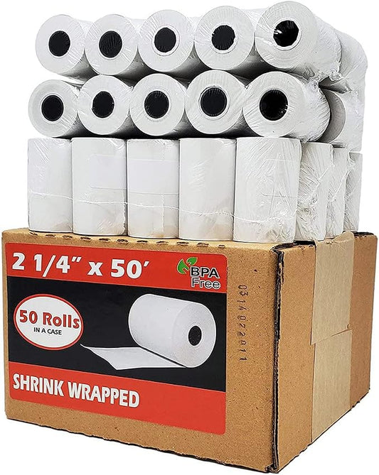 (1500 Rolls) 2 1/4 x 50 Thermal Paper Receipt Rolls 55 GSM Premium Quality German Paper fits all Credit Card Terminals VX520, ICT220 ICT250 BPA Free from BuyRegisterRolls