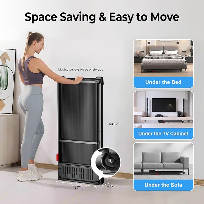 Walking Pad Treadmill for Home - Under Desk Treadmills Mini Portable Walking Running Machine Slim Compact Motorized Electric Treadmill with Adjustable Speed Remote